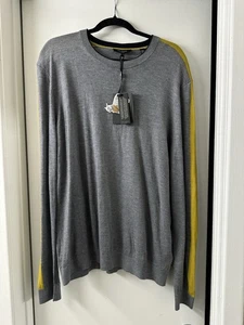 $175 NWT Ted Baker Gray with Yellow stripes Jumper Men Sweater cupro XXXL 7 3XL - Picture 1 of 10
