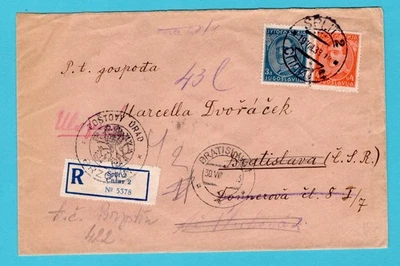 YUGOSLAVIA R cover 1933 Split to Bratislava, Slovakia - Image 1 of 2