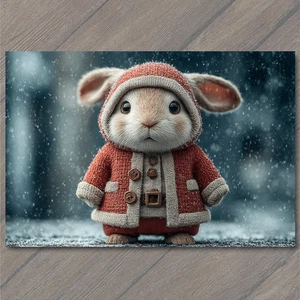Art Print Bunny Hood Red Coat Snowfall Winter Wonderland Cute Christmas Rabbit - Picture 1 of 1