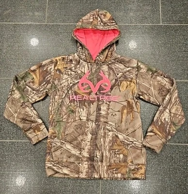 REALTREE 狩猎迷彩热粉色连帽衫女式 XS 码状况良好 — 第 1/3 张图片