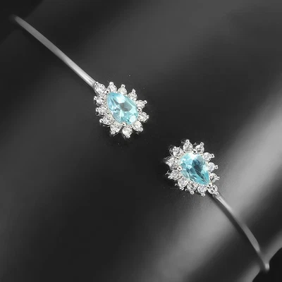 925 Sterling Silver Bangle Pear Apatite 6x4mm Gemstone Jewelry - Image 1 of 4