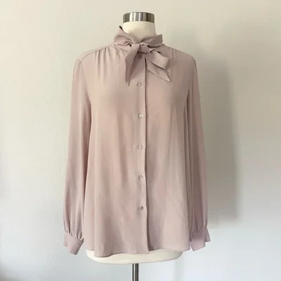 Weekend Max Mara Scarf Collar Silk Button Down Rose Blush Pink 10 - Image 1 of 4