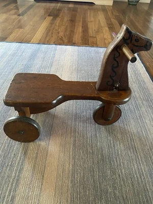 Vintage Country Primitive Wood Toy Childs Riding Horse Tricycle on Wheels Decor - Image 1 of 4