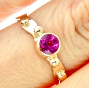 DAINTY 14K YELLOW GOLD PINK TOPAZ HAND MADE SOLITAIRE LADIES RING - Picture 1 of 9