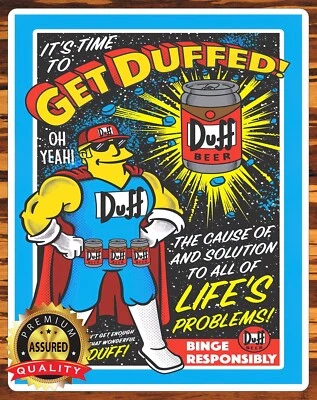 Duff Beer - Get Duffed - Simpsons - Metal Sign 11 x 14 Foto 1 de 4