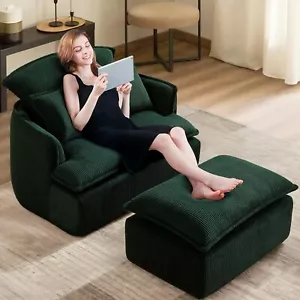 Floor Sofa Chaise Tatami Chaise Lounge Chesterfield Sofa Cloud Couch W/ Footrest - Picture 1 of 24