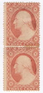 US # 26 *MINT OG H* { 3c DULL RED WASHINGTON PAIR } TYPE II FROM 1857 CV$ 150.00 - Picture 1 of 4