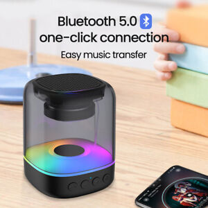 Portable Bluetooth 5.0 Speaker Stereo HiFi Transparent LED 7 Colorful Light Bass