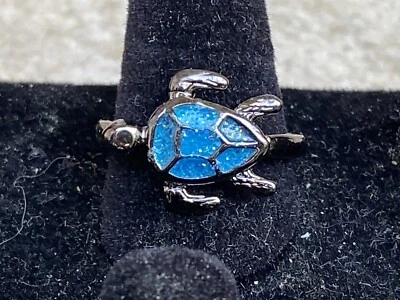 Joyería Mujer Auqua Azul Tortuga y Anillo Relleno Plata Sólida Talla 9.5 Foto 1 de 3