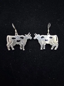 vintage Sterling Silver and Black Enamel Spotted Cow Earrings Mexico TV-94 - Picture 1 of 6