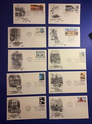 (10) FDC STATES NEW YORK CAROLINA DAKOTA HAMPSHIRE Brooklyn Stamps Artcraft - Image 1 of 4
