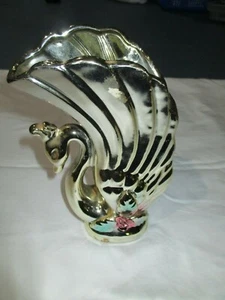Vintage Retro Gold Lustreware Lustre Bird Swan Porcelain Carnival Vase Ornament - Picture 1 of 10