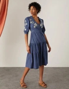 Monsoon London Dianna Damen Jeanskleid Größe UK 8 US 4 Neu mit Etikett bestickt Stufen - Bild 1 von 24