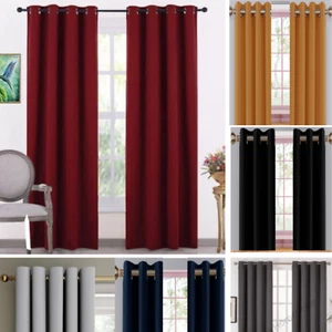 Blackout Curtains Heavy Thick Thermal Insulated Eyelet Ring Top Pair + Tie Backs - Picture 1 of 11