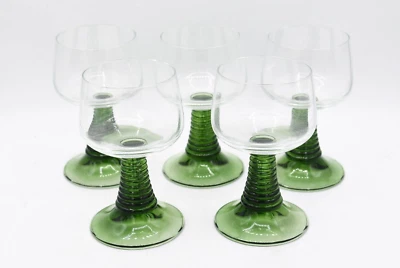 Luminarc Verde Colmena Vástago Copa de Vino Bobina Acanalada Acampanada Lote 5 Francia Barware Foto 1 de 4