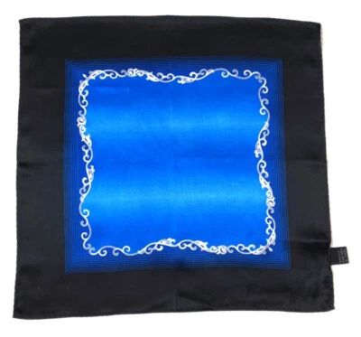 Modern Electric Blue Black Border Silk Pocket Square Hand Rolled Hem Korea - Image 1 of 2