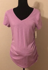 Lavender Maternity Top Side Ruching 17” P2P 28” Length Stretch Small Orig $18 - Picture 1 of 4