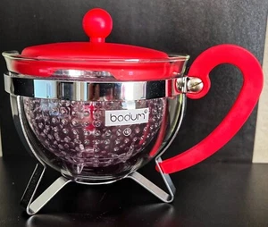 New Bodum Chambord 8 Cup / 1 Liter / 34oz Red Teapot Glass Made in Portugal - Picture 1 of 4