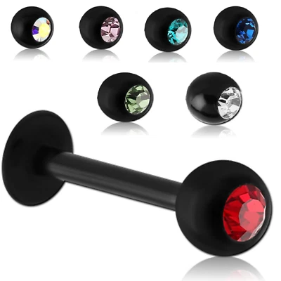 Piercing TRAGUS Schwarz Blackline mit Kristall ROT 1,6MM Labret Ohrstecker Lippe - Bild 1 von 4