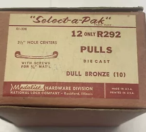 Vintage NOS National Lock Co Medaillengewinner stumpfe Bronze Schubladengriffe ~ MCM ~ 12er-Set in Box - Bild 1 von 4