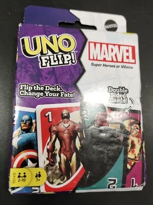 New UNO FLIP MARVEL Card game by Mattel 112 Cards 2 sealed card decks - Image 1 of 3