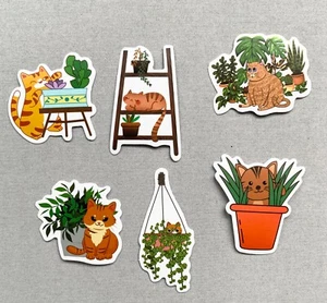 LOTE DE 6 PEGATINAS GRANDES NARANJA ATIGRADO GATOS Y PLANTAS ÁLBUMES DE RECORTES / CARPETAS / DIVERSIÓN - Imagen 1 de 2