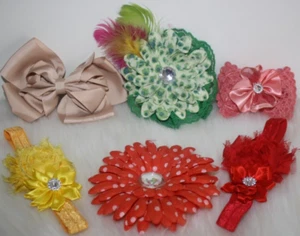 Lot Of Toddler Girls Stretch Headbands & Flower Clips Yellow Green Red Tan Boho - Picture 1 of 3