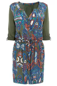 NEXT Khaki PAISLEY Longline TUNIC SHIRT TOP Size 6 Petite - Picture 1 of 1