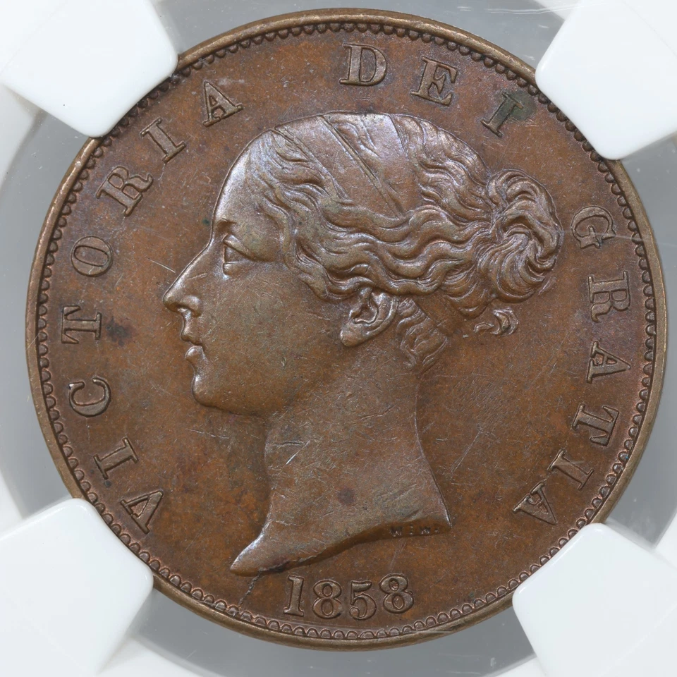 1858 Great Britain Queen Victoria 1/2 Penny NGC MS62BN Large Date Variety - Image 1 of 4