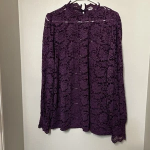 Hotouch Top in pizzo trasparente viola motivo floreale maniche lunghe usato in ottime condizioni - Foto 1 di 9