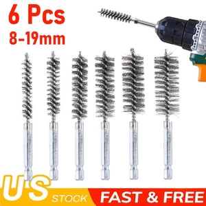 6Pc Stainless Steel Wire Bore Brushes Set 1/4"Hex Shank for Power Drill Cleaning - Picture 1 of 15