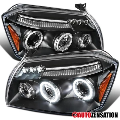 Black Fit 2005 2006 2007 Dodge Magnum LED Halo Projector Headlights Left+Right - Image 1 of 4