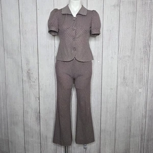 VTG 70s Wuy-Tin Pantsuit Set Puff Sleeve Top & Flared Pants Rare Mod Disco, sz S - Picture 1 of 10