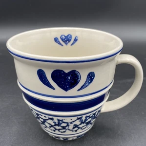 Tienshan Large Stoneware Coffee Mug, Blue Hearts & Spongeware, Banded, 16 oz. - Picture 1 of 8