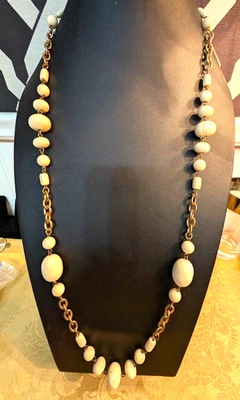 Chunky Cream Colored Oval & Round Beaded Necklace  w/ Lobster Clasp - Image 1 of 4