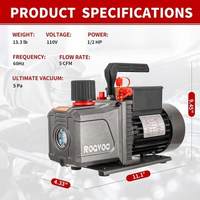 "Bomba de vacío de paletas rotativas 5 CFM 1/2HP 110V para HVAC/Auto AC R12 R22 R134a R410a" Foto 1 de 4