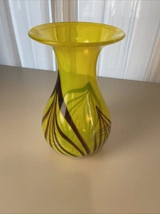 Carlo Moretti Glass Vintage Vase 11” X 6.5” Yellow And Brown 1960s - 1970s MCM - Picture 1 of 7