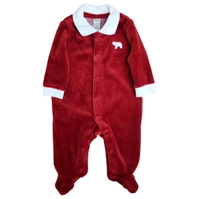 Conjunto de mameluco con cuello de oso polar de terciopelo rojo para niños de 3 meses Foto 1 de 2