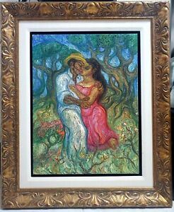 HECTOR MOLNE. EL BESO.OIL ON CANVAS. 25 X 22 IN. COA. 30 x 26 FRAMED.