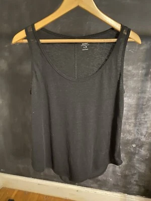 Camiseta sin mangas suelta de lino negro azul marino antigua túnica con dobladillo curvo L Foto 1 de 4