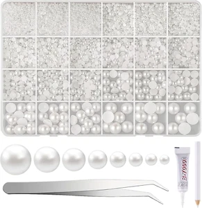 12000 Pcs Flat Back Pearl 8 Sizes Flatback Pearl Beads Half Pearl Bead Half roun - Picture 1 of 12