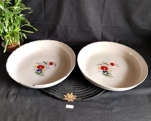 Antique Floral Colorful Iron Enamel Platter Plates Pair Kitchen Decorative IE167 - Picture 1 of 8