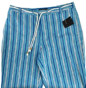 Liz Claiborne Summer Fun Linen Blend Pants Wide Leg Blue Striped New Size 12 - Picture 1 of 5