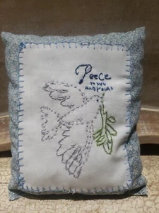 Vintage Display Pillow Small Handmade Stitched Dove Bird Peace You & Yours 7.5" - Picture 1 of 8