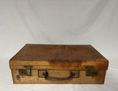 Antique English Leather Suitcase English Lever - Image 1 of 4