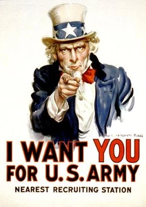 Vintage War Propaganda Poster CANVAS PRINT Uncle Sam I want You 24"X18" - Picture 1 of 1