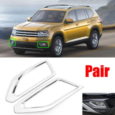 Cubierta de marco de luz antiniebla delantera izquierda y derecha cromada 2 piezas para Volkswagen Atlas 2018-2020 Foto 1 de 4
