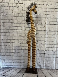 100cm Burnt Pattern Wood Horse Tall Statue Wood Modern Hand Carved Painted - Picture 1 of 11