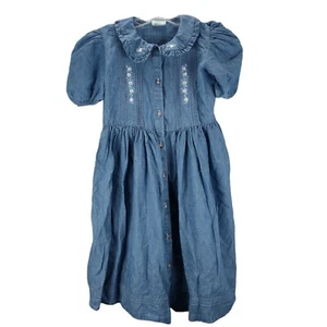 Vintage 90s Laura Ashley Blue Dress Size 9 Chambray Puff Sleeve Cottagecore - Picture 1 of 10