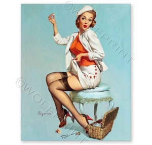 "Stitch in Time" 1957 Elvgren Vintage Style Pin-Up Poster 8x10 - Bild 1 von 2